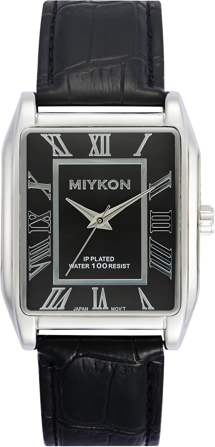 Miykon Vintage Men's Tank Square Analog Watch with Leather Strap