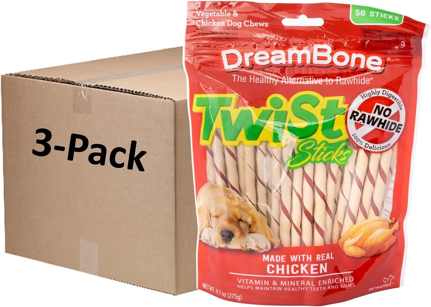 Dreambone Twist Sticks for Dogs - Rawhide-Free Chews, 50 Count