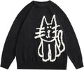 Women's Pullover Sweater with Hand Drawn Cat Graphic - Cozy Oversized