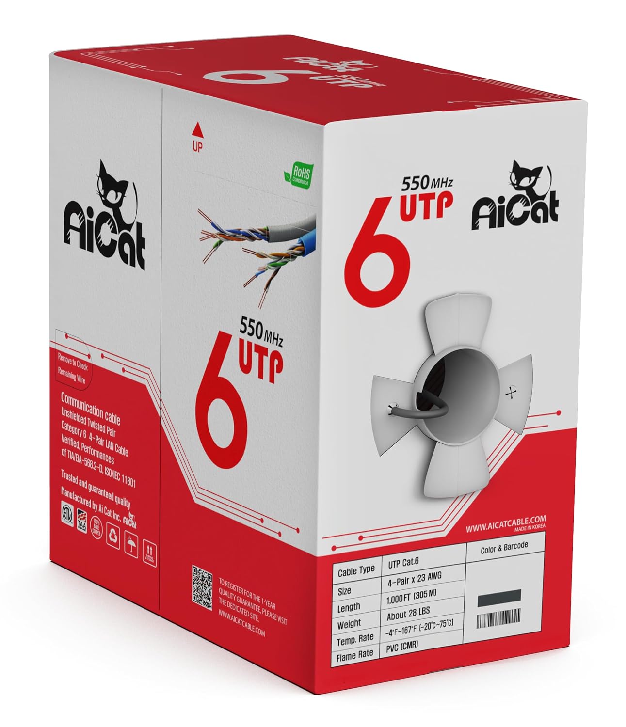 AiCat Cat 6 Ethernet Cable 1000ft - High Performance Network Solution