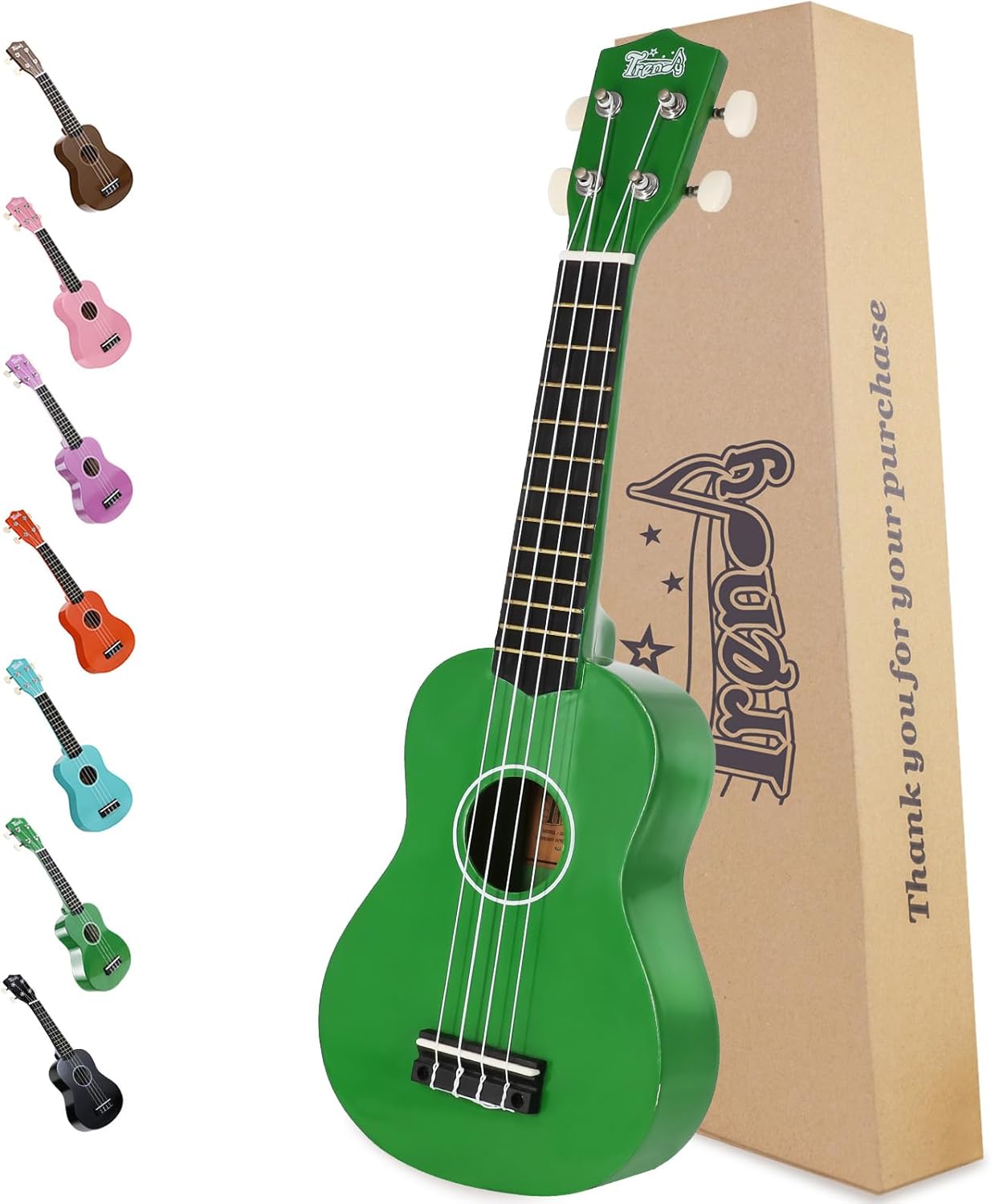 Trendy Soprano Ukulele for Beginners - 21 Inch Green Wood
