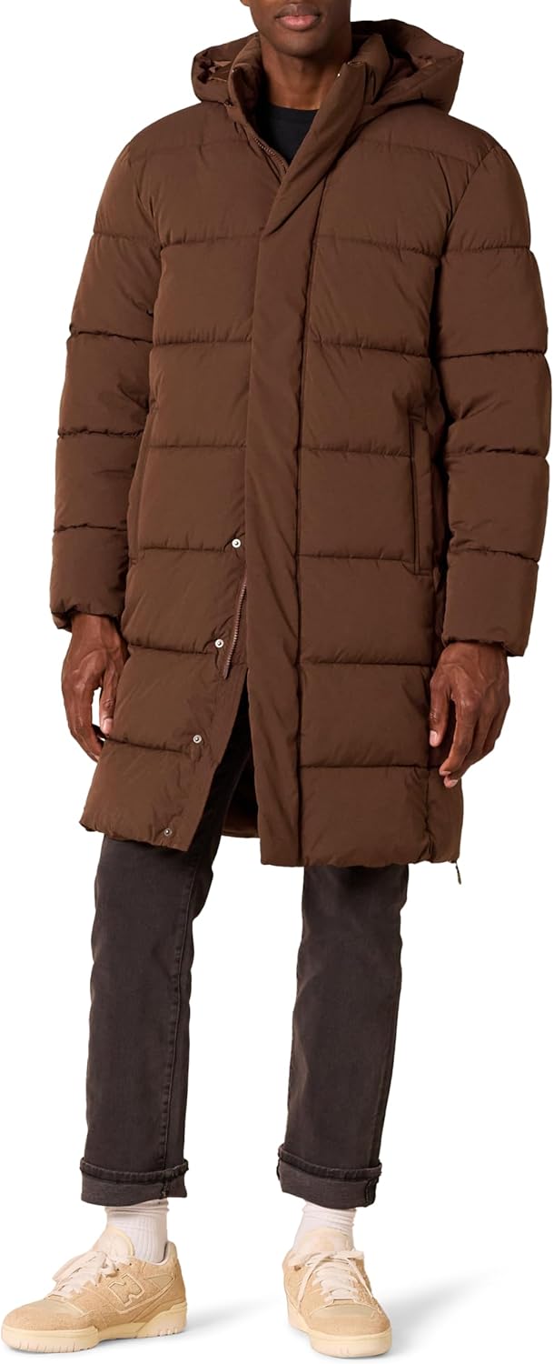 Mens Hooded Long Puffer Coat for Cold Weather Comfort