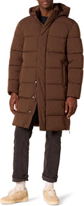 Mens Hooded Long Puffer Coat - Warm, Water-Resistant (Style NTLY)