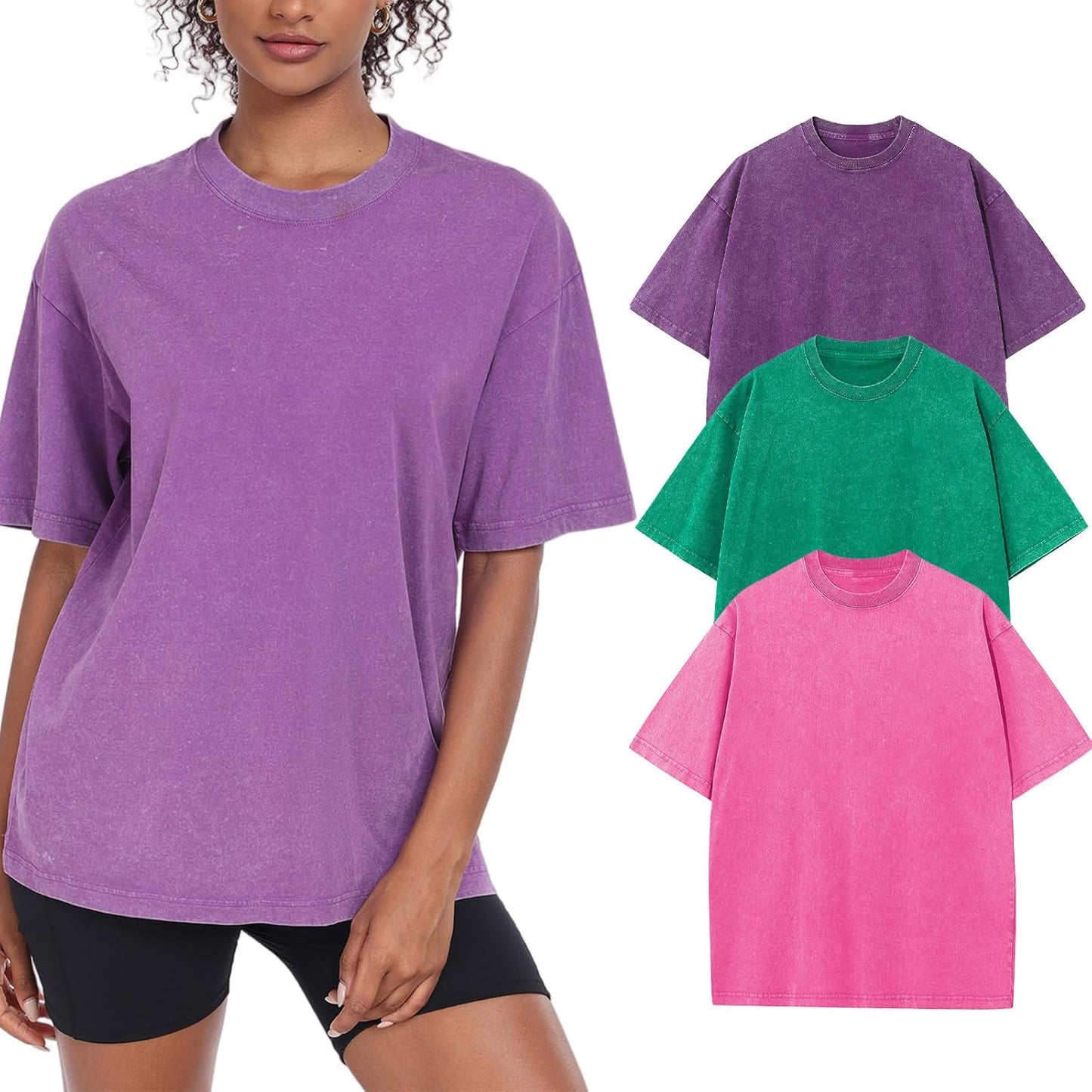 Womens Washed Vintage Oversized T-Shirt for Casual Streetwear