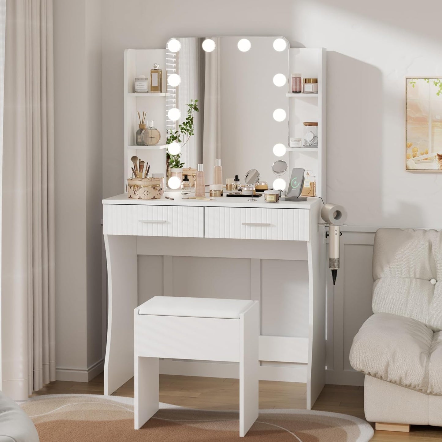 LED Vanity Desk Set with Storage - Illuminate Your Beauty