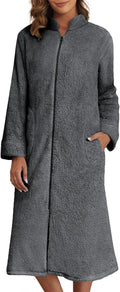 Ekouaer Womens Zip Up Fleece Robe Long Zipper Lounger - Warm Comfort