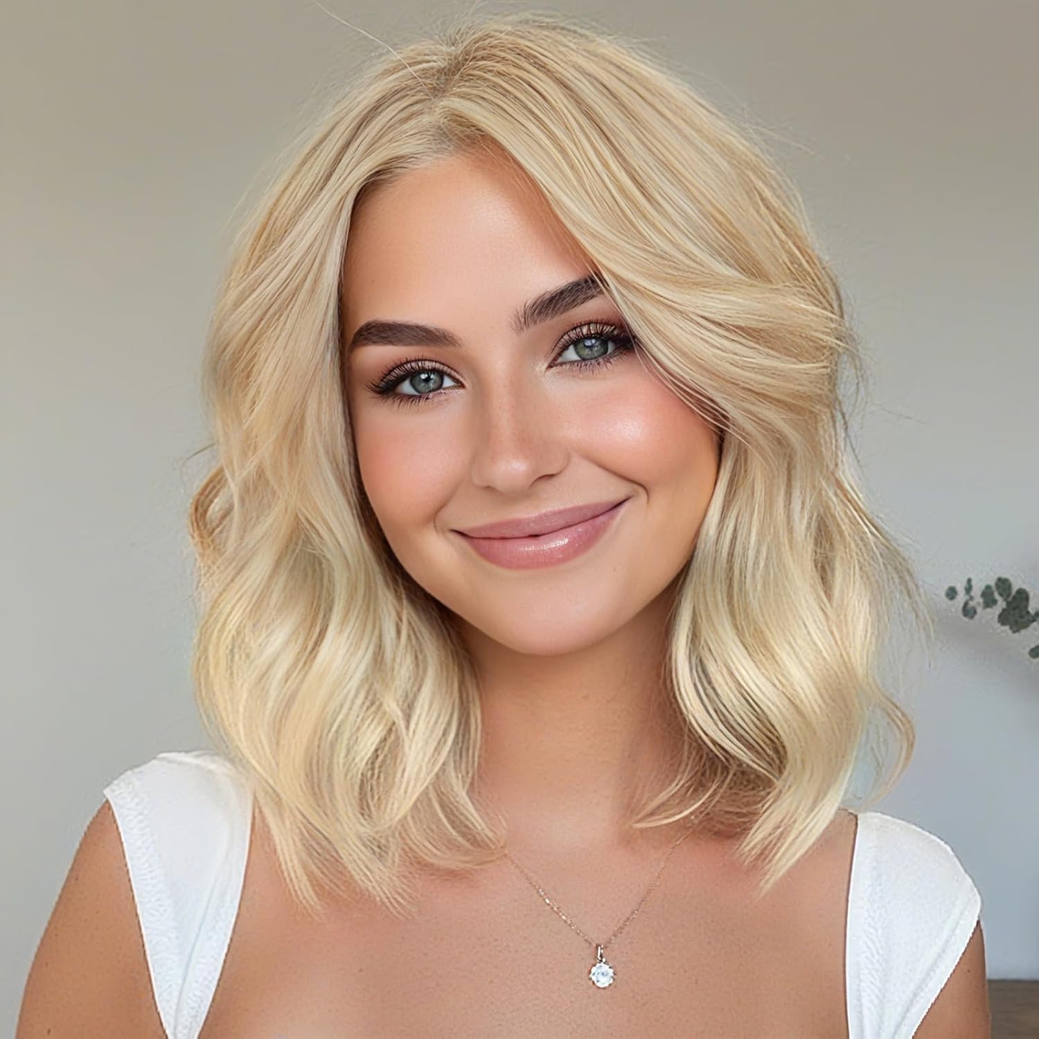 14 Inch Beach Gold Wigs for Women - Natural Wavy Bob Style