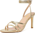 Strappy Stiletto Kitten Heels for Women - Gold Ankle Strap 3.54in