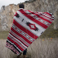Red Aztec Throw Blanket 50x60 - Sherpa Lined Cozy Travel Throw