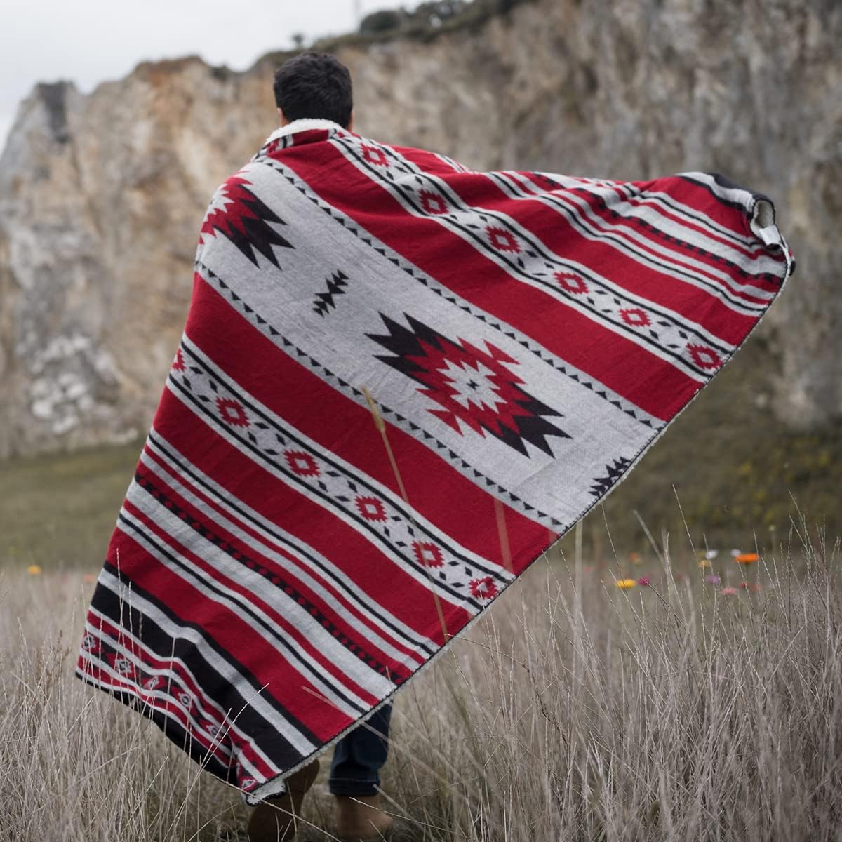 Aztec Patterned Throw Blanket with Soft Sherpa Lining for Cozy Warmth