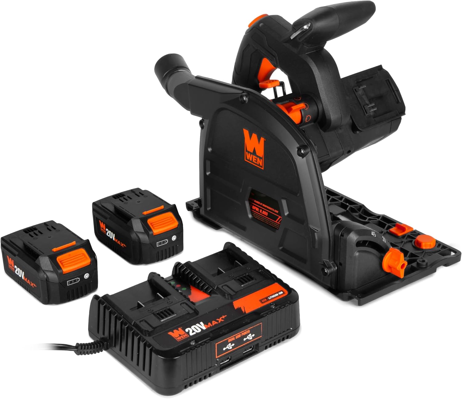 WEN Cordless 6.5-Inch Track Saw with Variable Speed and Batteries
