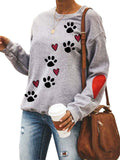 Love Heart Dog Paw Print Sweatshirts Women Long Sleeve Pullover Tops