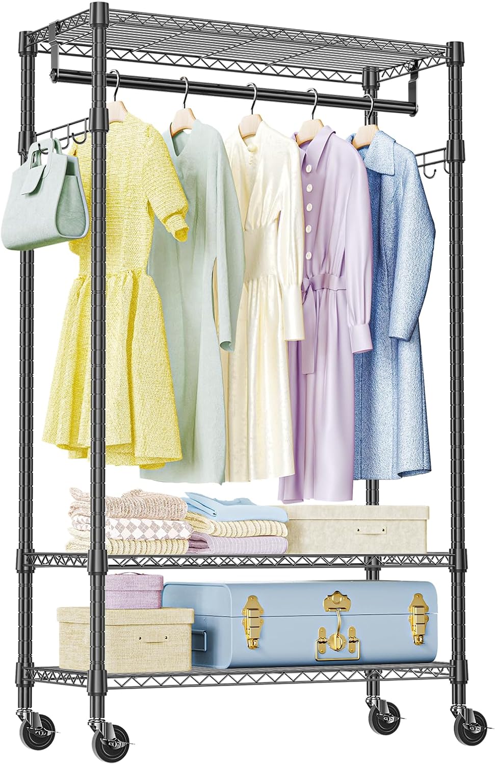 IZEUK Heavy Duty Rolling Garment Rack with Adjustable Shelves