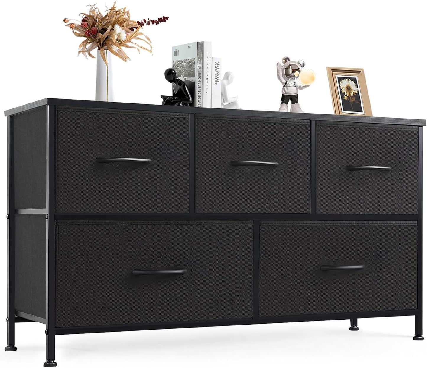 Dresser for Bedroom with 5 Storage Drawers and Wooden Top