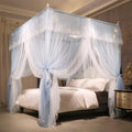 Gray/White Twin Ruffle Princess Bed Canopy Curtain - Double Layer