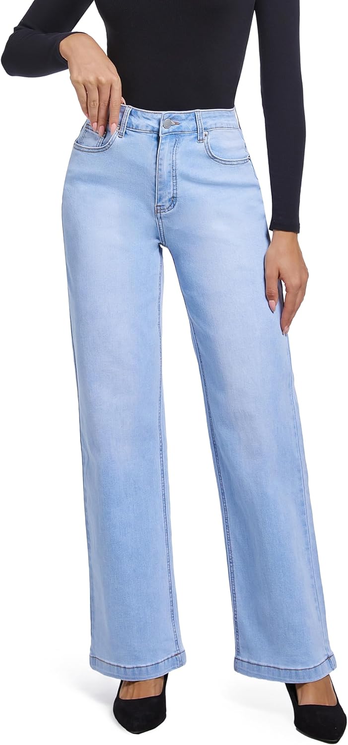 Women's High Waisted Stretch Black Pull On Jeans for Casual Style