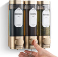 Gold 3-Chamber Shower Dispenser - No Drill, Easy Refill - 900ml Capacity