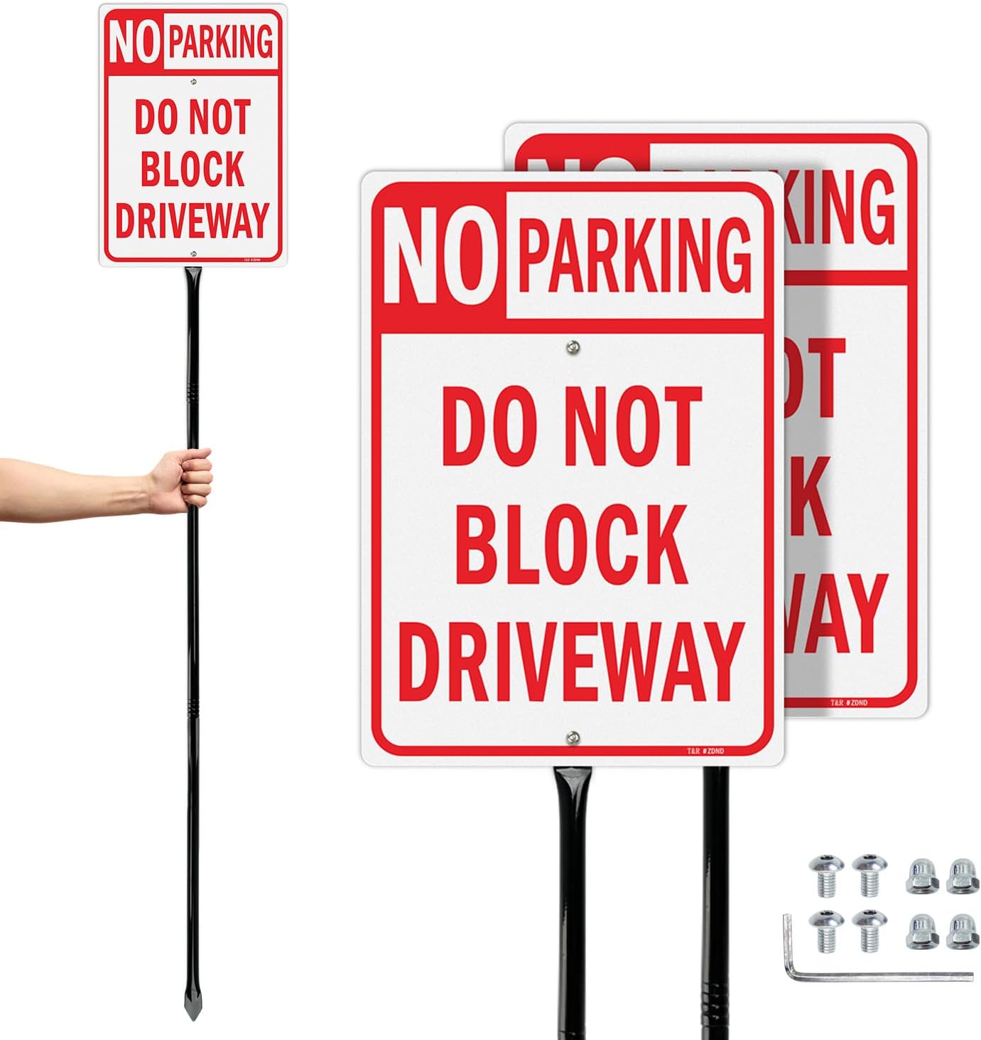 Large No Parking Sign with 54in Stake - 2 Pack for Driveways