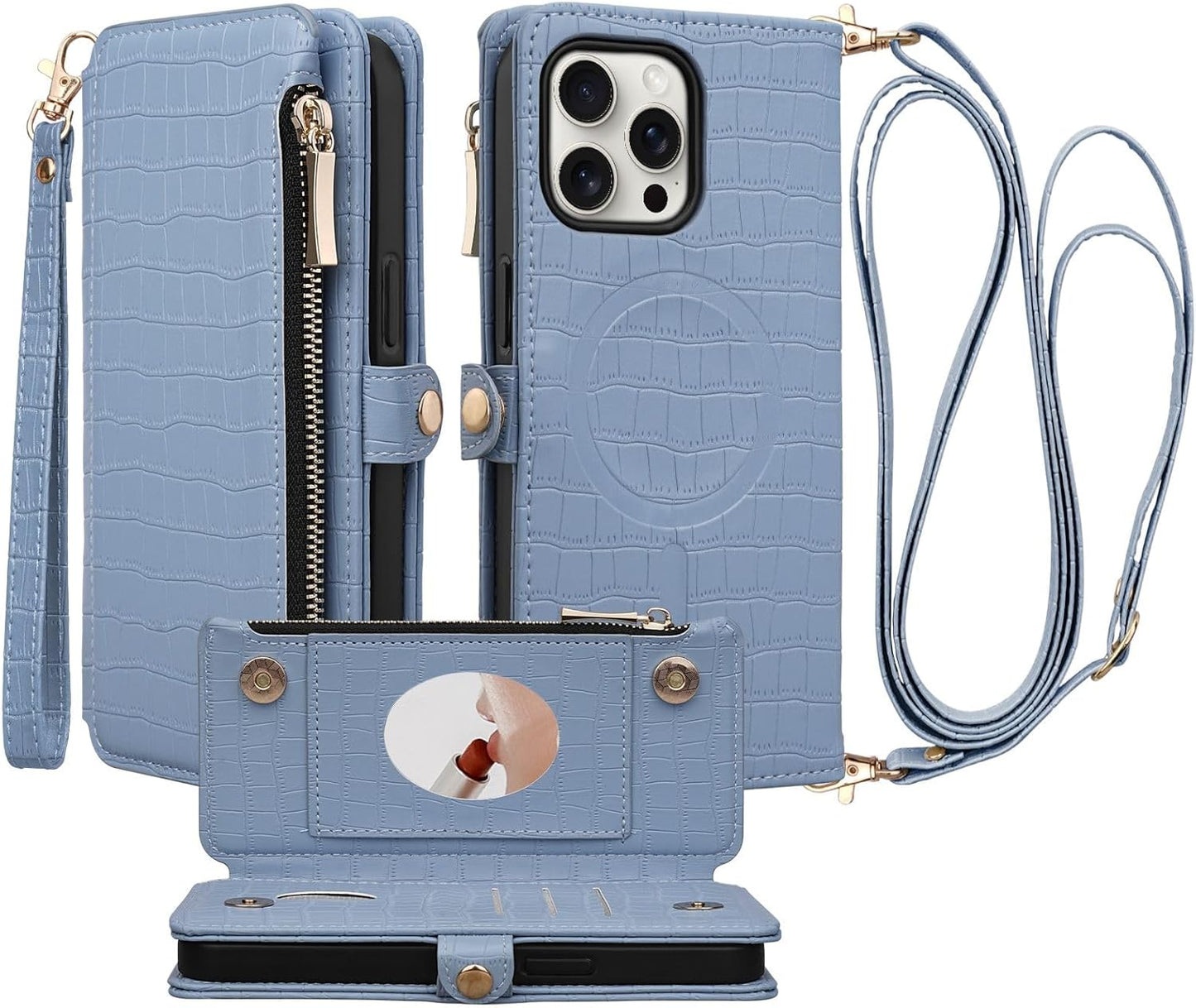 Crossbody Wallet Case for iPhone 15 Pro with RFID Blocking