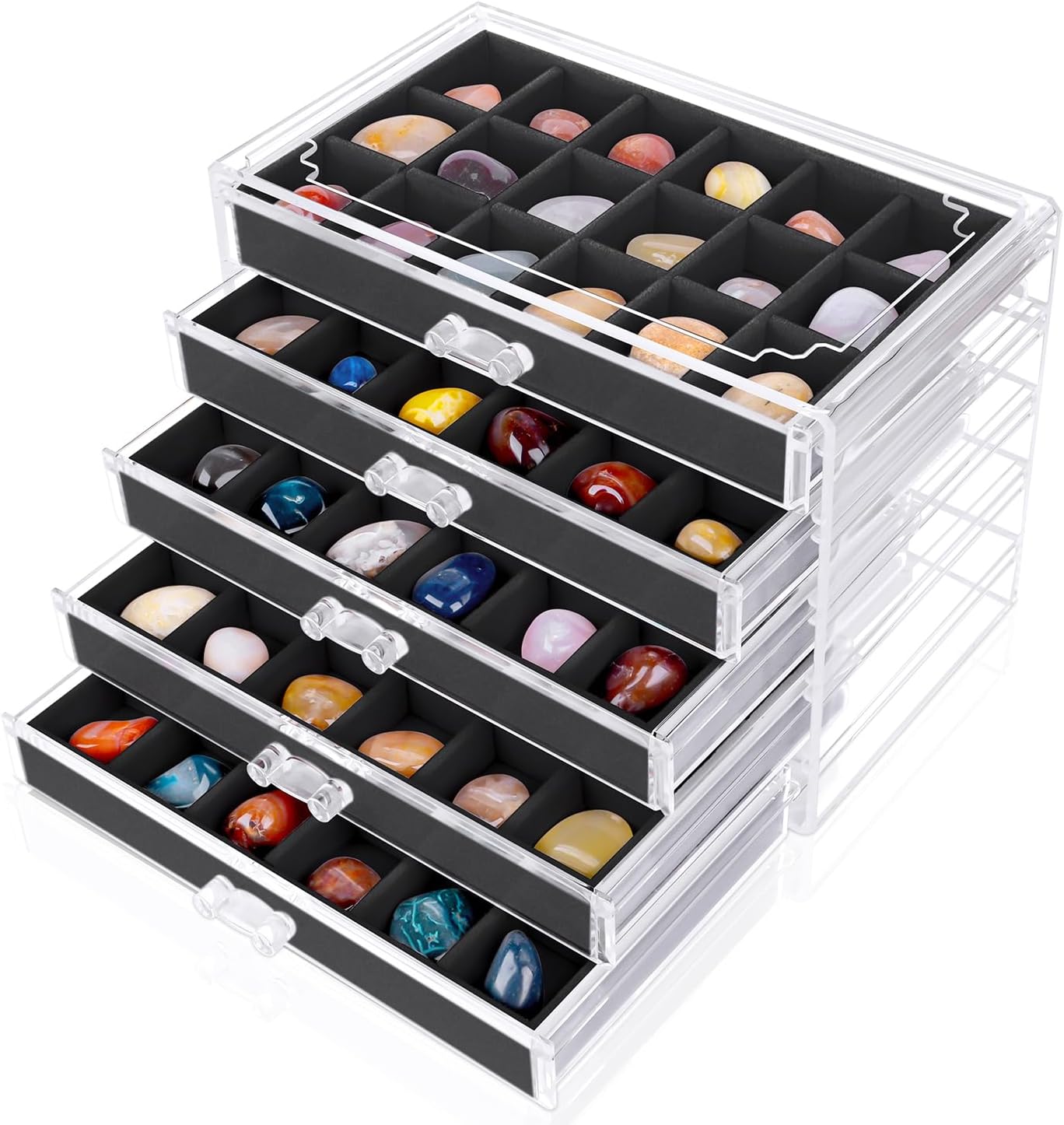 Rock Display Case for Gemstones and Fossils - 90 Grid Organizer