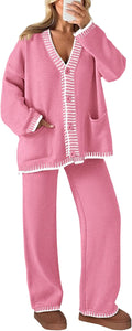 Lounge Sets for Women 2 Piece Knit Cardigan and Pants - Cozy Fall Set
