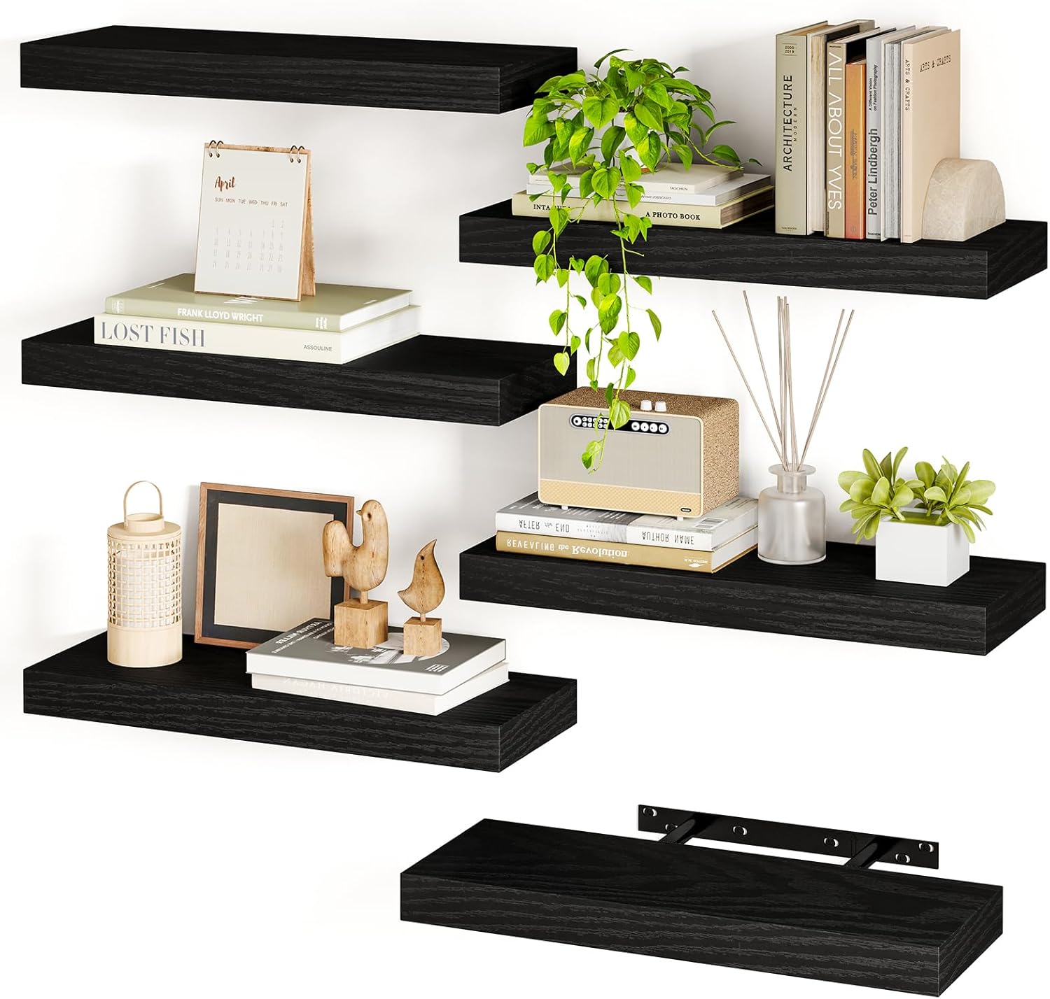 Fixwal 15.8in Black Floating Shelves Set of 6 for Home Decor