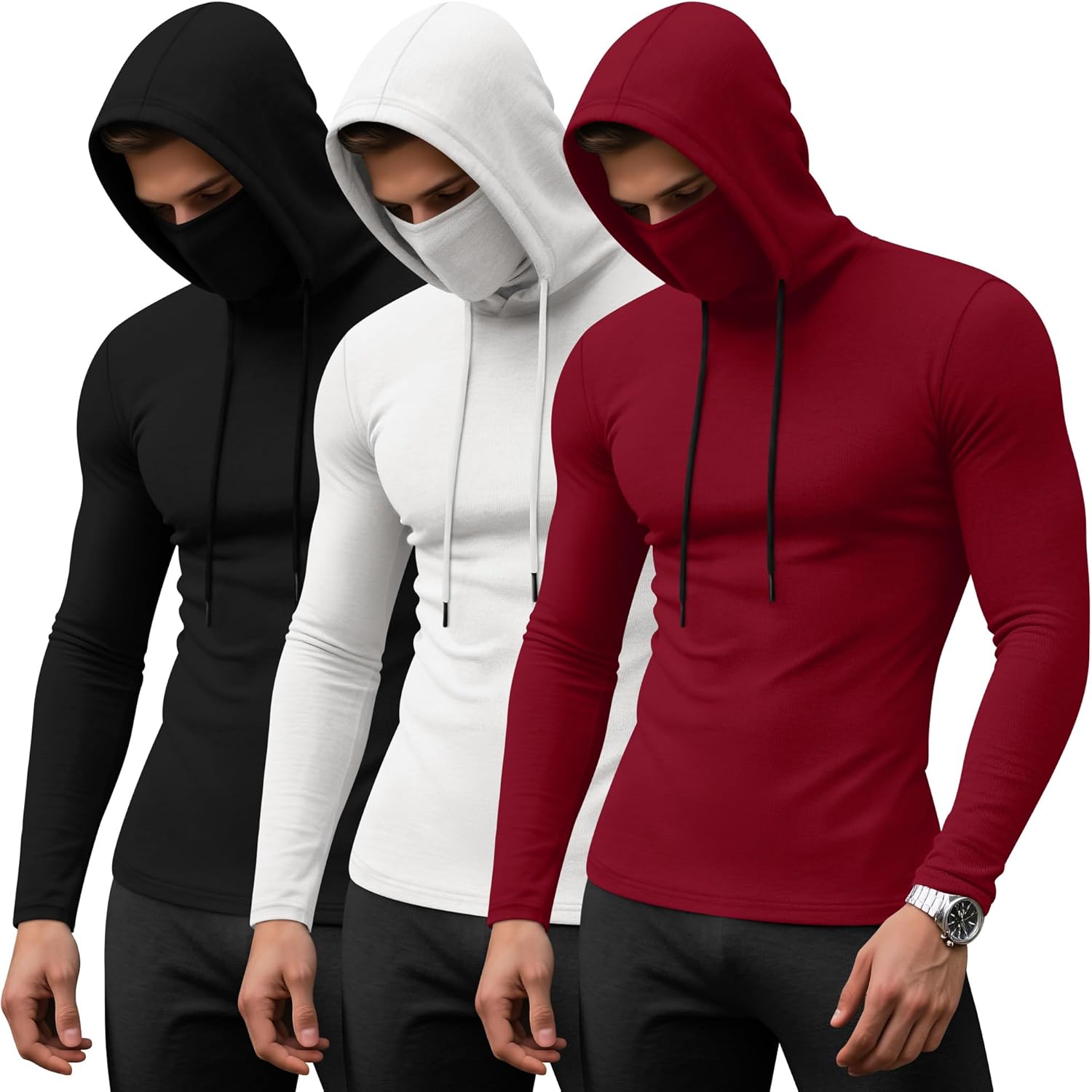 3 Pack Men's Sports Hoodies with Mask for Active Lifestyles