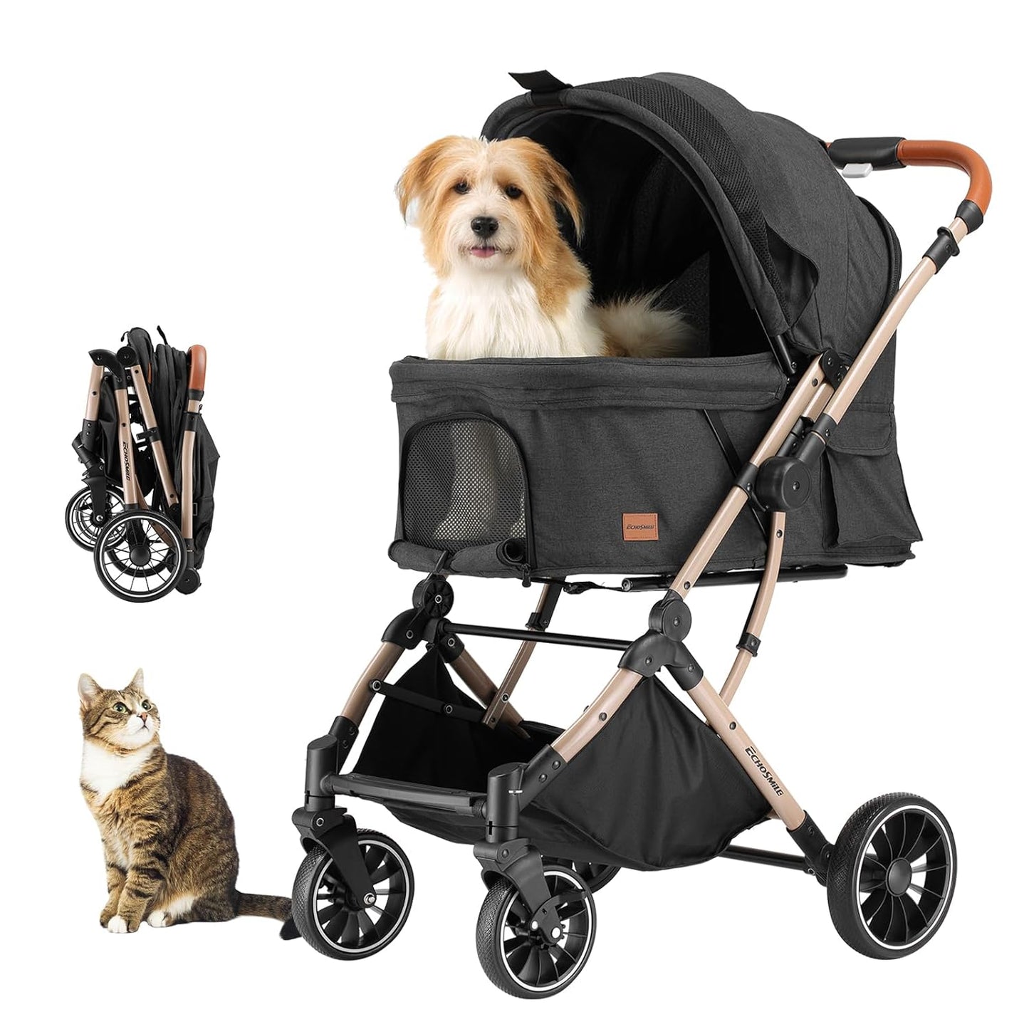 EchoSmile Small Medium Dogs Stroller for Easy Travel and Comfort