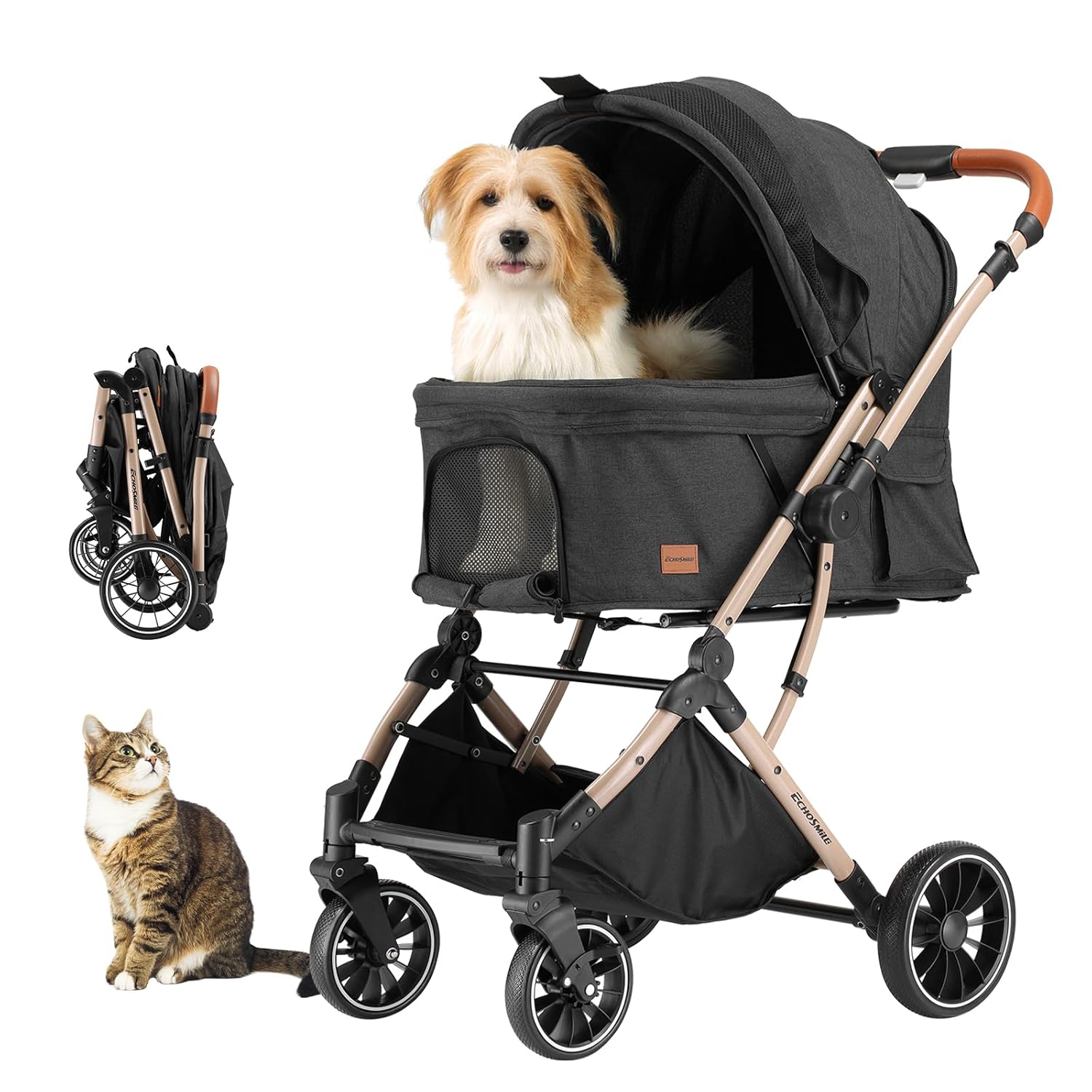 EchoSmile Small Medium Dogs Stroller for Easy Travel and Comfort