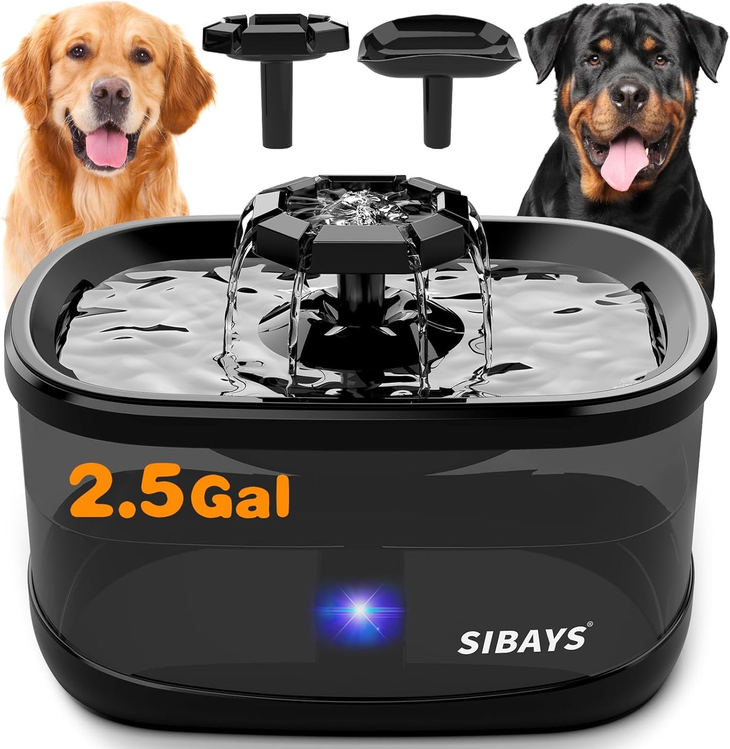 SIBAYS 2.5Gal Dog Water Fountain with Ultra Quiet Pump & Filter
