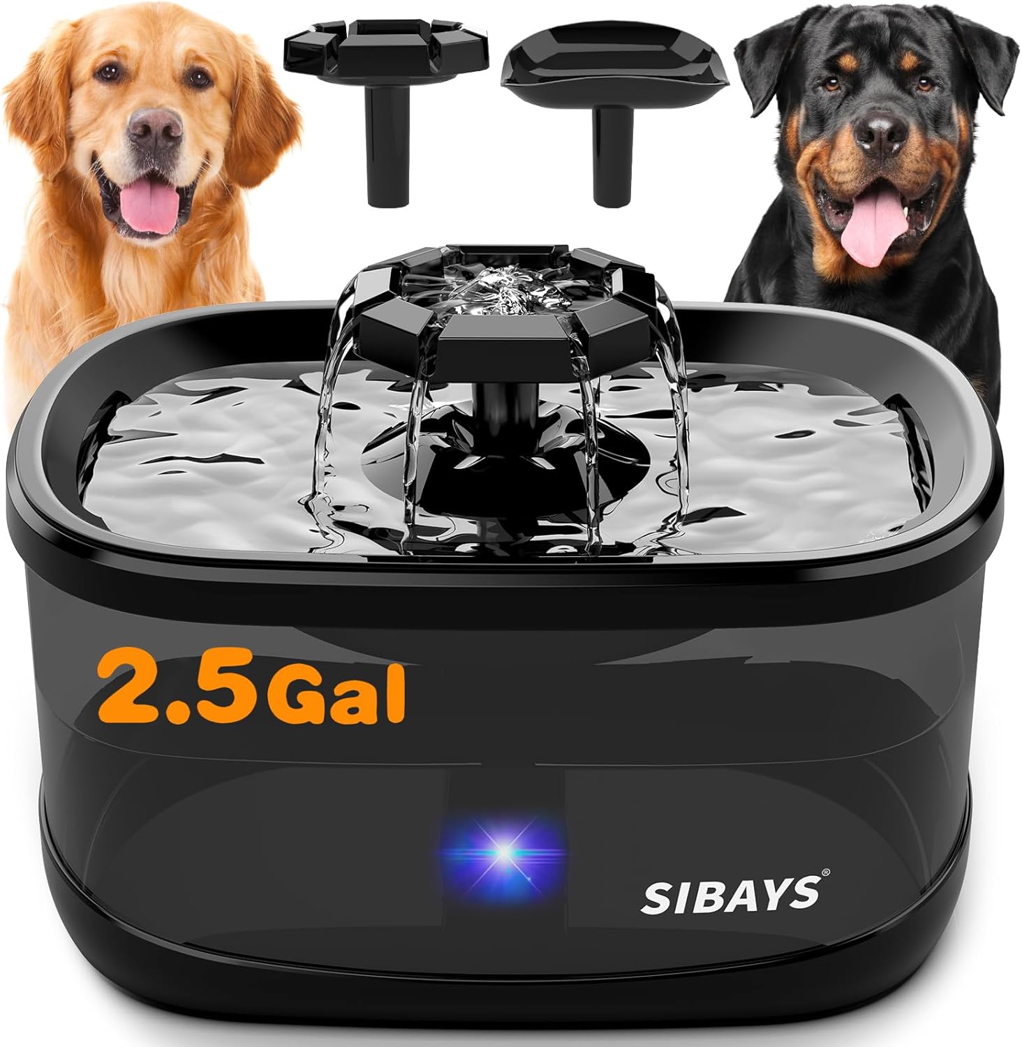 SIBAYS 2.5Gal Dog Water Fountain with Ultra Quiet Pump & Filter