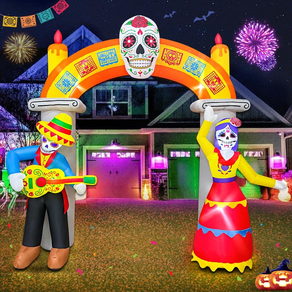 9 Ft Day of The Dead Halloween Inflatable Archway for Yard