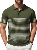 COOFANDY Men's Knit Polo Shirt - Lightweight Striped Casual Polo
