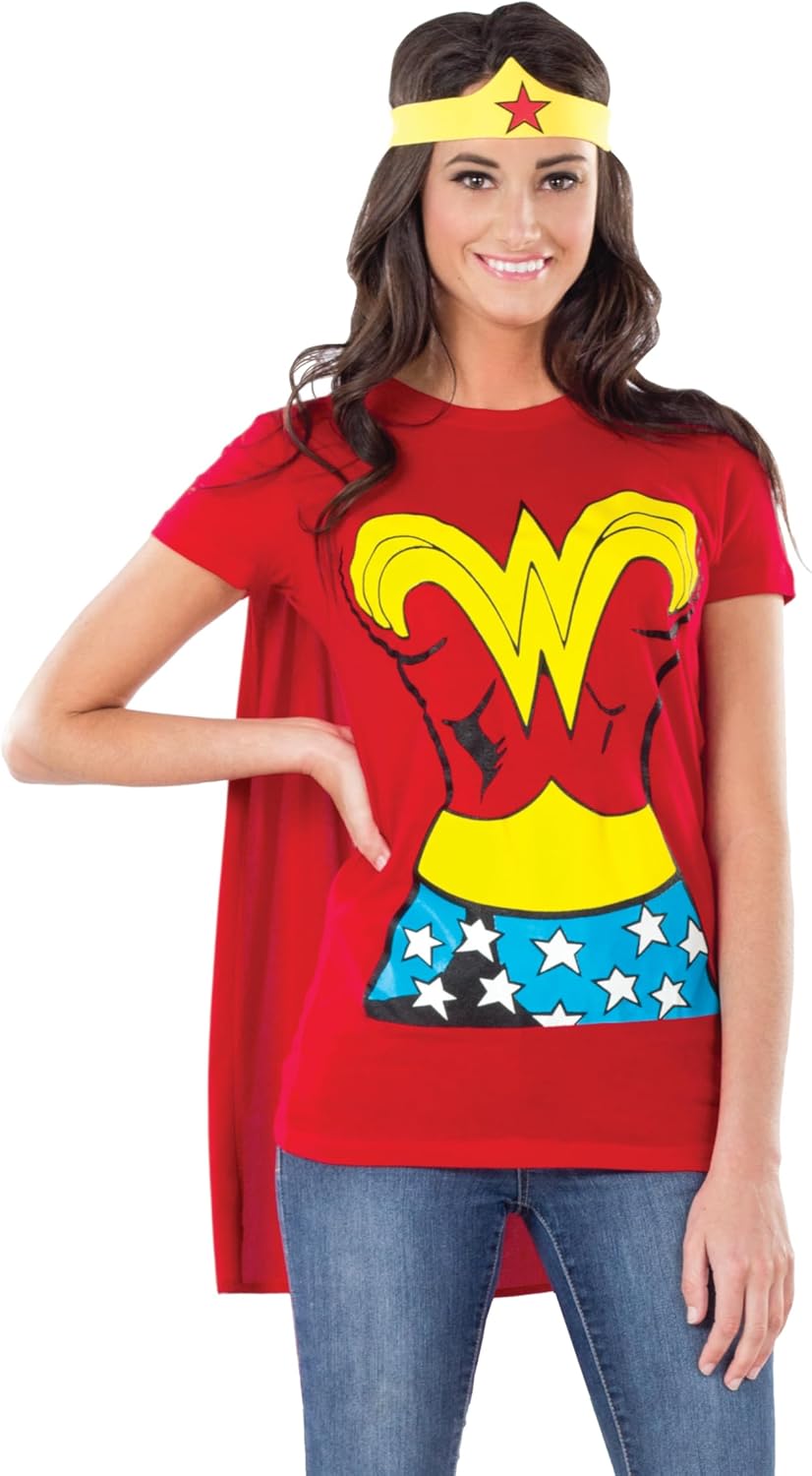 Rubies Women's DC Comics Wonder Woman T-Shirt with Cape & Tiara