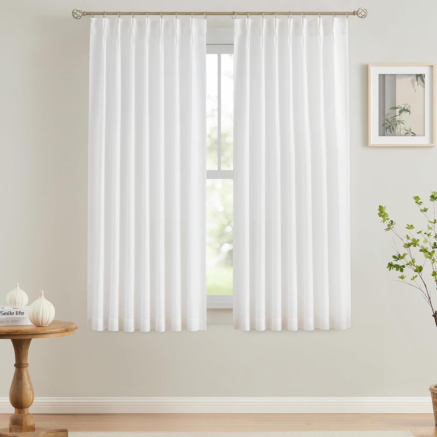 Vision Home White Pinch Pleated Semi Sheer Curtains for Windows