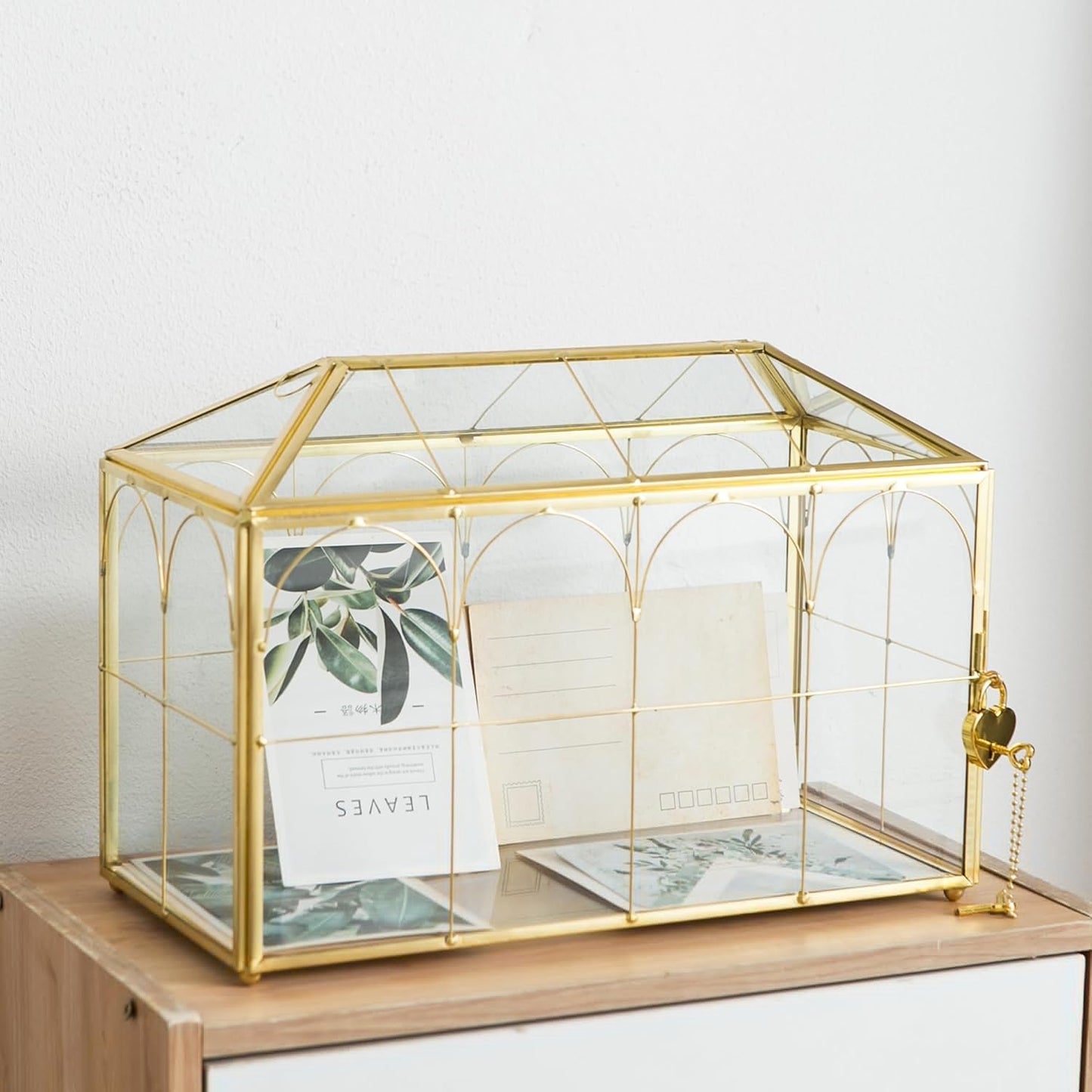 Elegant Glass Wedding Card Box with Lock for Special Events