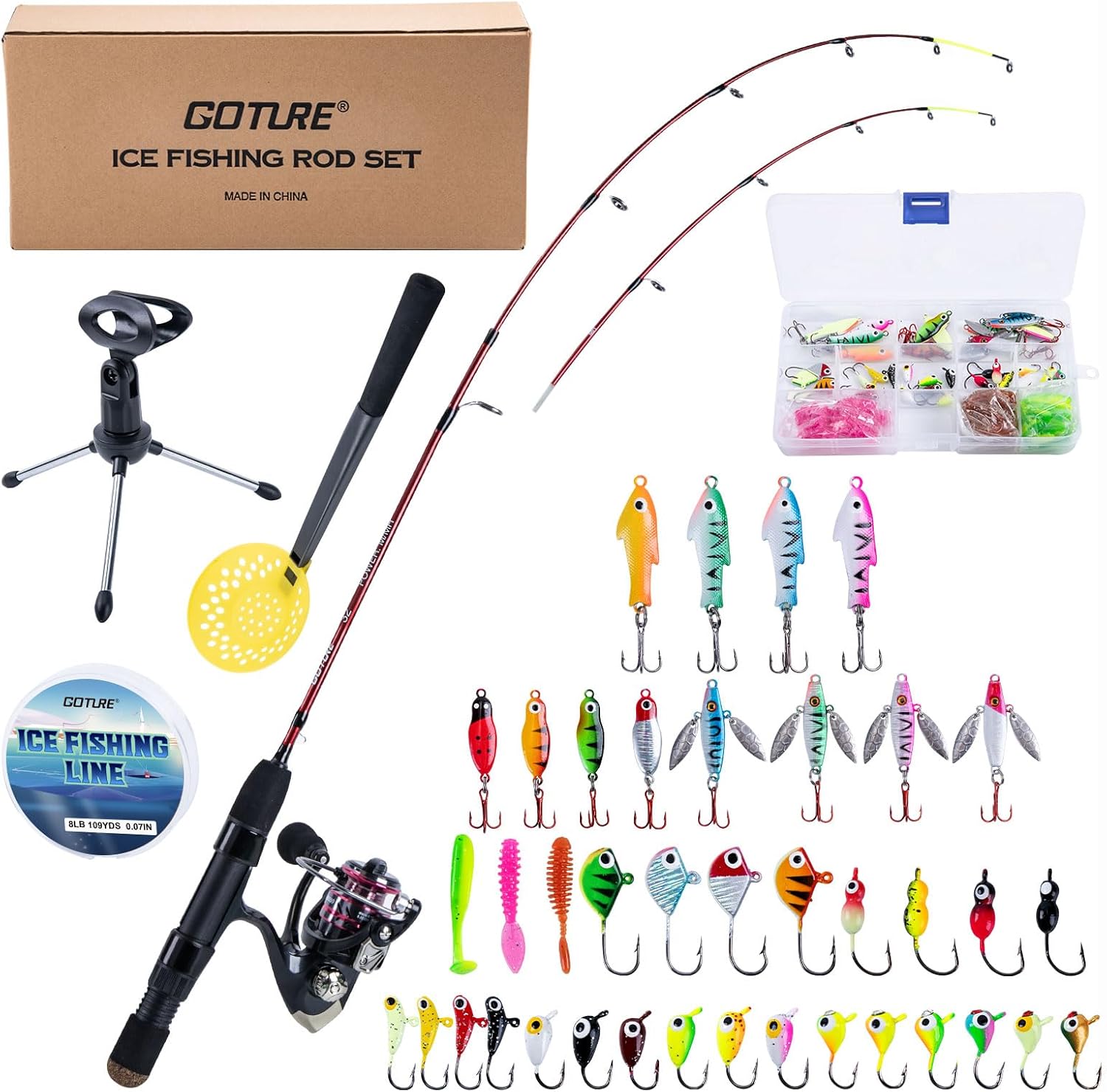 Goture Ice Fishing Combo: Double Tip Rod + 86/96Pcs Jig Set