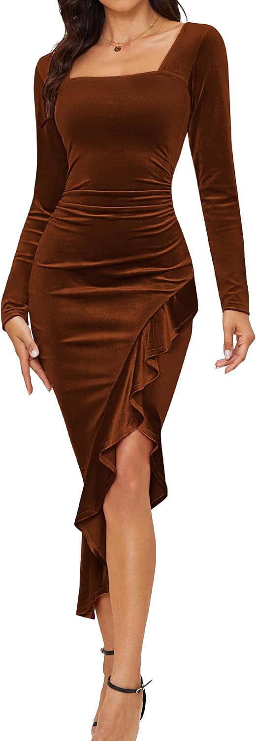 Elegant Velvet Dress for Women, Long Sleeve Bodycon Style