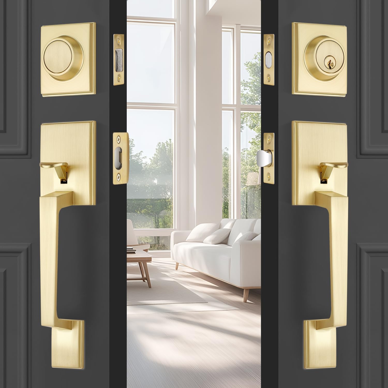 Brass Double Front Door Handle Set for Elegant Entrances