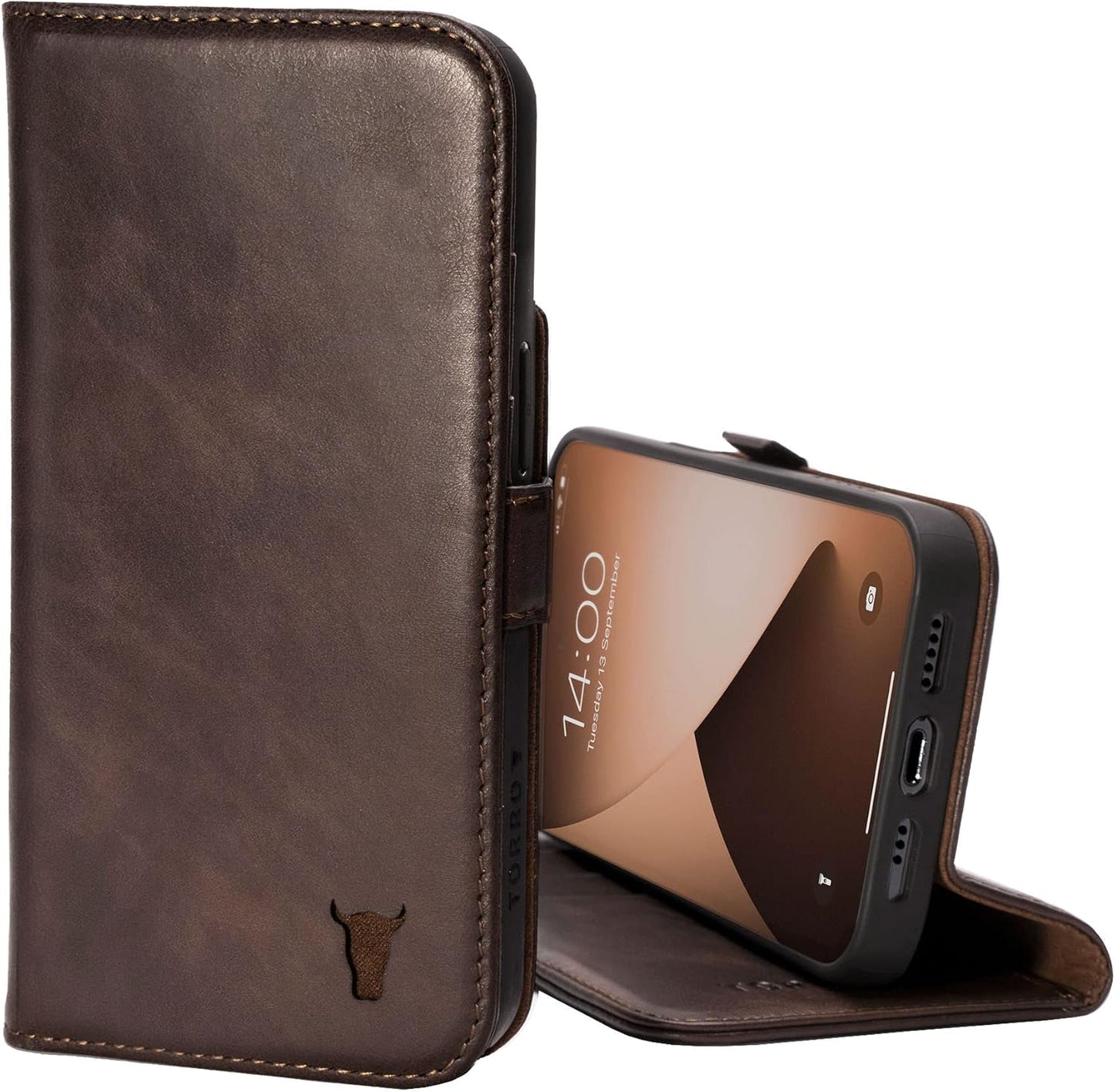 TORRO Leather Case for iPhone 14 - Premium Wallet Cover with Stand