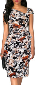 Women's Vintage Cap Sleeve Asymmetrical Neckline Midi Wrap Dress