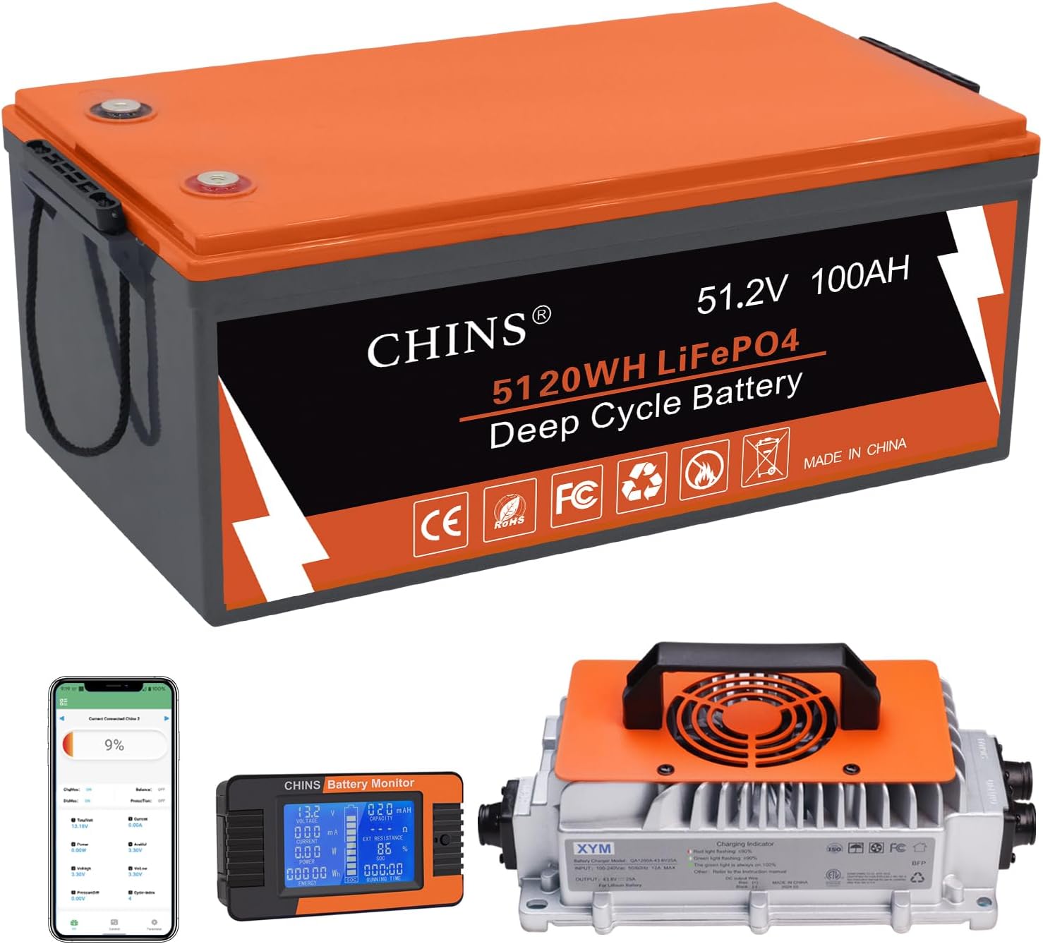 48V 100AH Lithium Battery for Golf Cart with Bluetooth Monitor