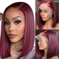 99J Burgundy Lace Frontal Bob Wig Human Hair 14in - Natural Wear