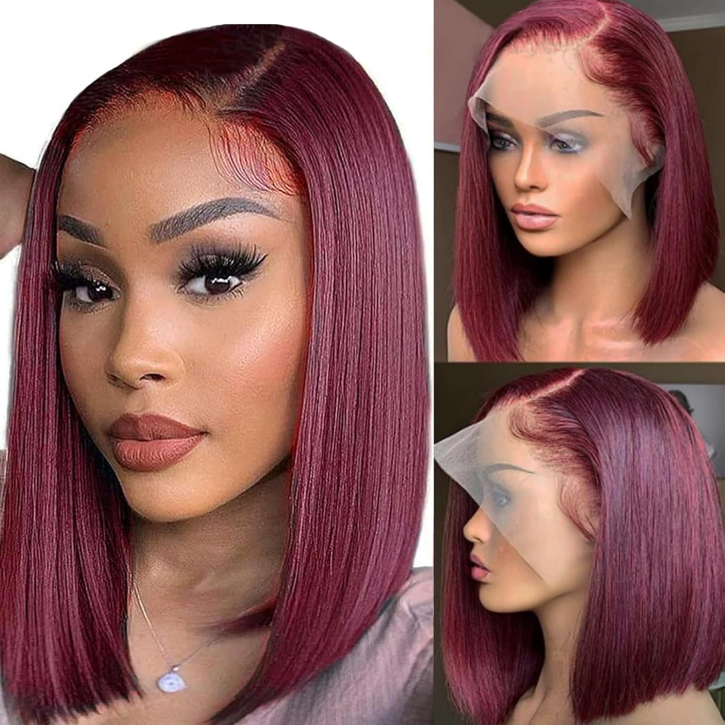 99J Burgundy Lace Frontal Bob Wig for Women - 14 Inch Style