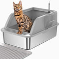 XL Stainless Steel Litter Box for Large Cats - High Sided Enclosed
