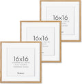 Solid Oak Wood 16x16 Picture Frames - Tempered Glass, 3 Pack