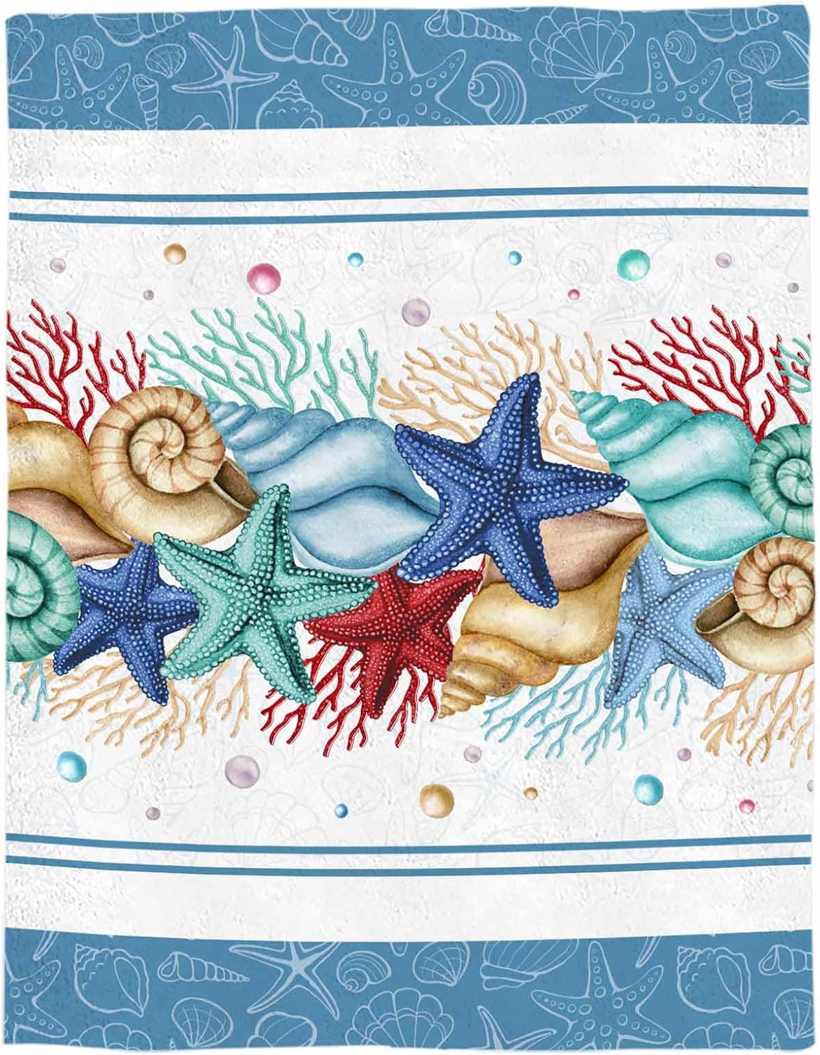 Coastal Beach Throw Blanket for Home, Soft Fleece 60x80 in Lake Blue