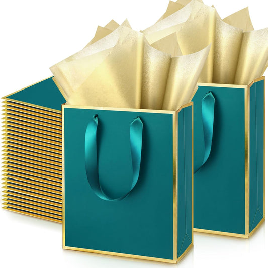 Yeaqee 50 Pack Metallic Gift Bags with Tissue Paper for Events