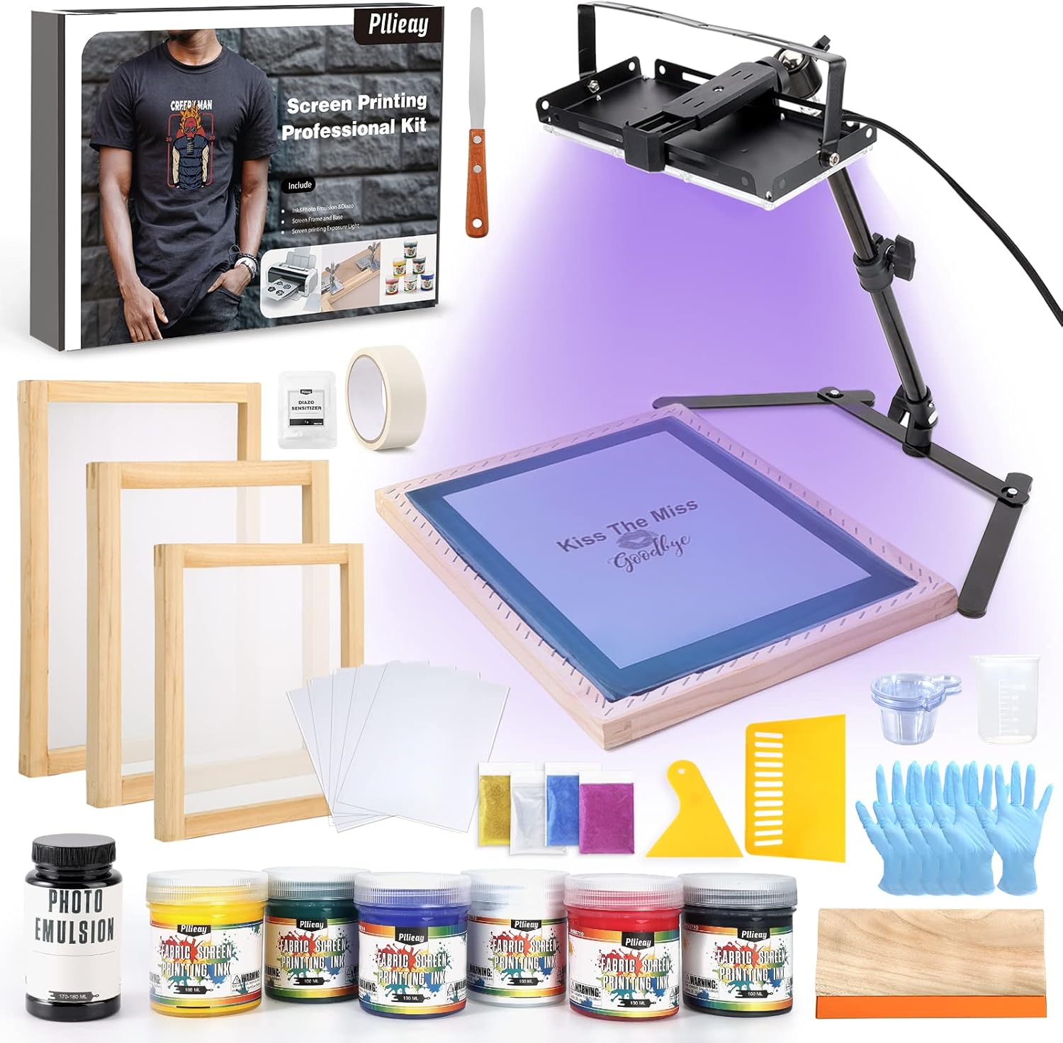 Pllieay 60pcs Screen Printing Kit with LED UV Exposure Lamp