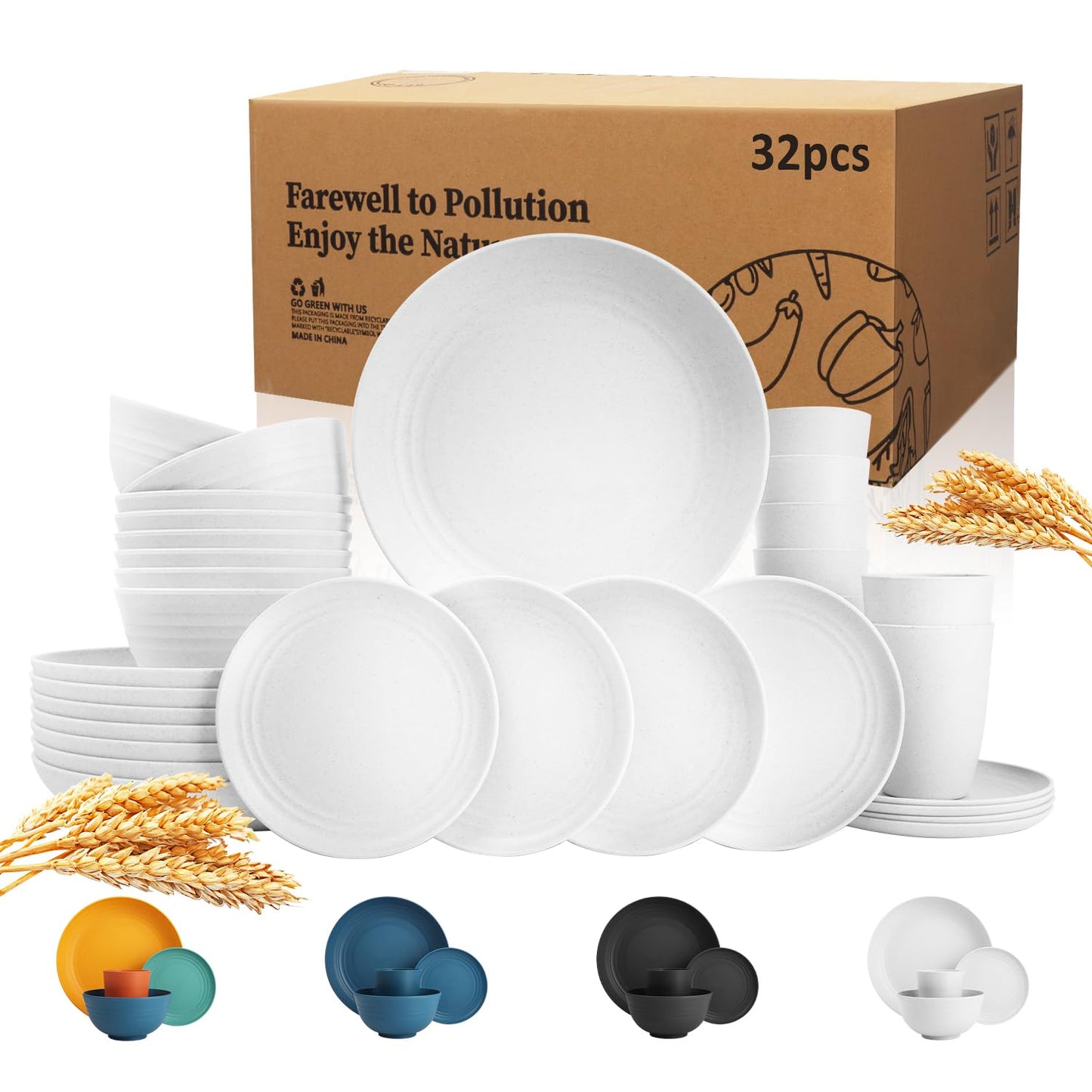 32-Piece Wheat Straw Dinnerware Set for Modern Dining Needs